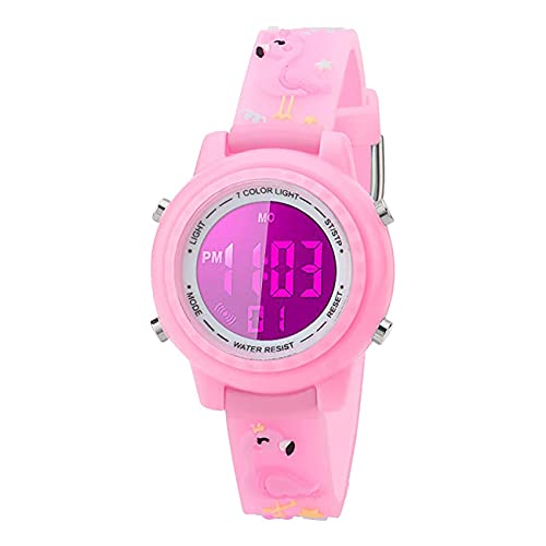 Anloo Toddler Digital Wrist Watch 7 Colors Waterproof Alarm Stopwatch for Boys Girls 3-15 Years Old (Pink Flaming)