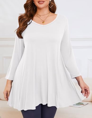 Image of LARACE Tunics 3 /4 Sleeve Plus Size Tops for Women V Neck Loose Fit Flowy Clothing for Leggings
