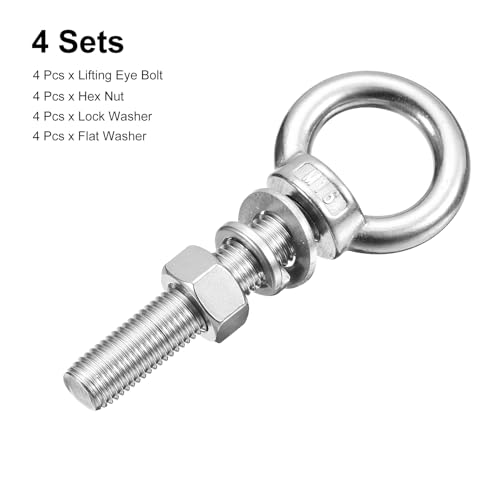 Image of uxcell Lifting Eye Bolt, 4 Sets M16 x 80mm Eye Bolt with Nut Washer 304 Stainless Steel Shoulder Lifting Ring Eye Bolt for Hanging Item