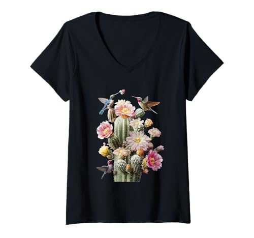 Damen Saguaro Kaktus T-Shirt mit V-Ausschnitt Damen Saguaro Kaktus T-Shirt mit V-Ausschnitt
