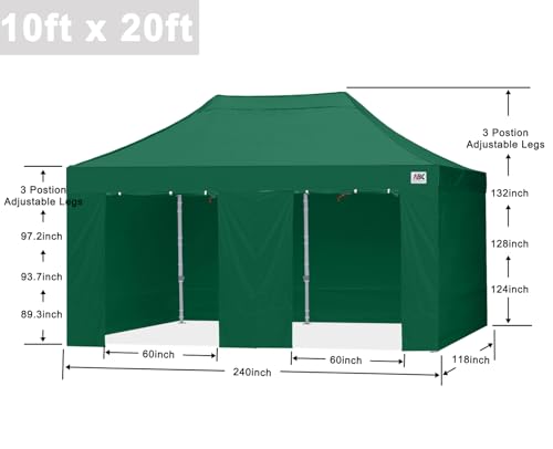 Image of ABCCANOPY Commercial Pop Up Canopy Tent with Sidewalls 10X20,Forest Green