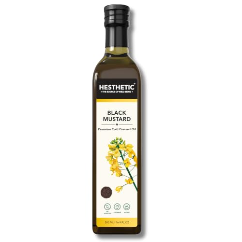 Image of HESTHETIC Cold Pressed Black Mustard (Sarson) Oil 500ML | Pure Sarson Ka Tel | Natural-Aroma Unrefined Cooking Oil for North Indian & Bengali Cuisine | German-Tech Single-Screw Press