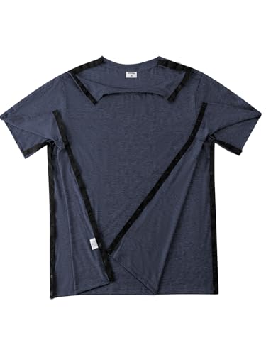 Image of Post Shoulder Surgery Shirts for Men Tear Away Recovery Short Sleeve Full Open Side Snap Chemo Adaptive Shirt