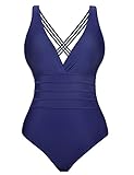 Aottori Damen Einteilige Badeanzug Retro Klassisch Monokini Schwimmanzug Verstellbarer Strandbikinis Bauchweg Belly Kontrolle Bademode Einteiliger Badeanzüge für Frauen Navy M