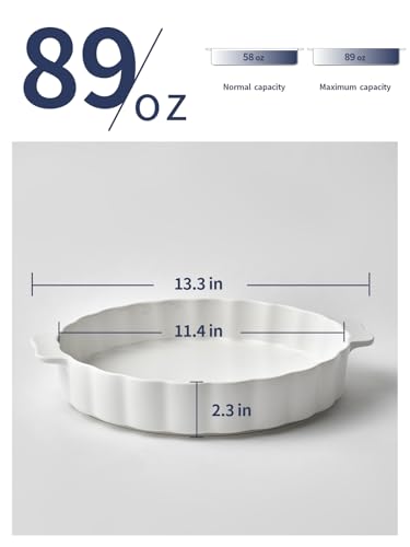 Ceramic 11.4in Baking Dish With Lid +13Inch Round Pie Pan With Double Handle, Bakeware Set For Cooking Cake Dinner Banquet and Daily Use, Microwave, Dishwasher, and Oven Safe - Image 4