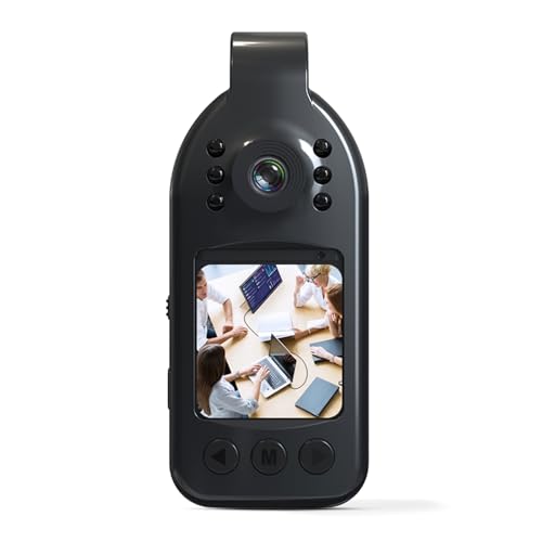 Andoer Cámara corporal 2K con grabación de audio y vídeo, cámara corporal portátil, mini cámara webcam de 1,3 pulgadas, lente gran angular de 120°, visión nocturna infrarroja, batería integrada con
