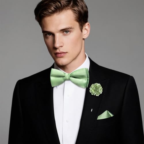Image of Hi-Tie Bow Ties for Men Pre-Tied Pocket Square with Cufflinks Mens Bowtie Sets for Wedding Formal Party