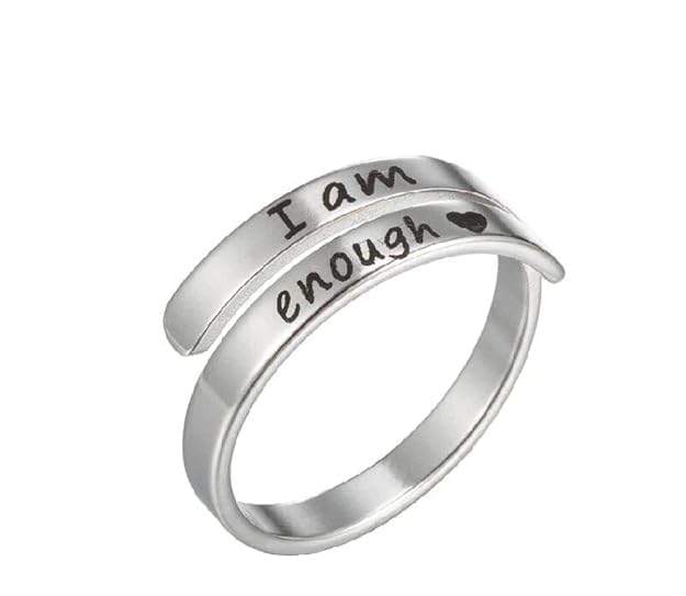 TripleSixStainless Steel I Am Enough Classic Engraved Rings Spiral Wrap Twist Adjustable Ring For Graduation Gifts Birthday Gifts For Girls