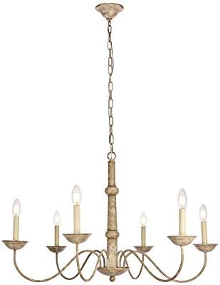 Elegant Furniture & Lighting Living District Merritt 6-Light Transitional Metal Chandelier in Weathered Dove