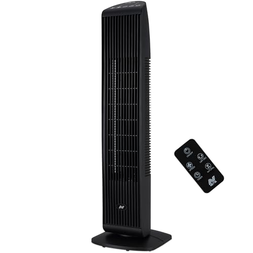 NETTA 32 Inch Tower Fan with Remote Control - Quiet Bladeless Oscillating Fan - 3 Speed Settings, 7-Hour Timer & 65° Oscillation - Electric Fan for Bedroom, Kitchen, Home & Office - Black