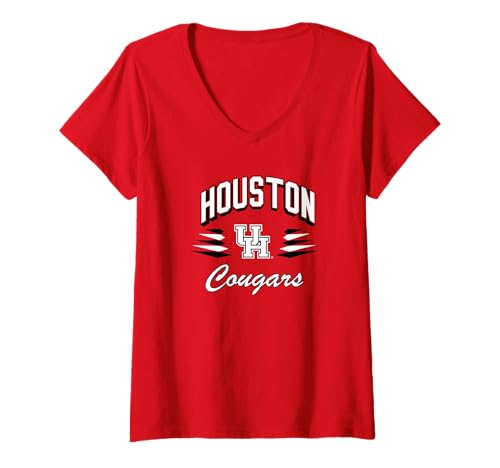 Women's Houston Cougars Retro Diamond Red Officially Licensed V-Neck T-Shirt