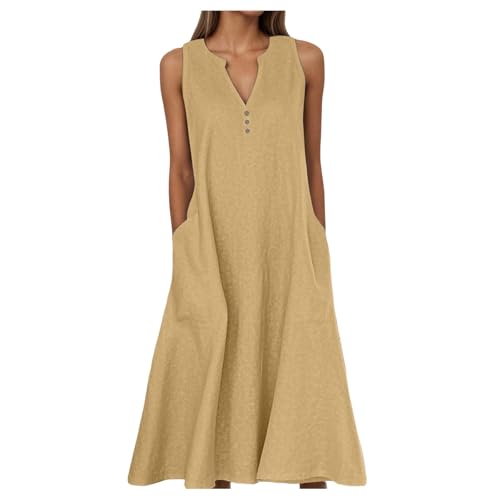 Robe en lin avec poches pour femmes coupe fluide anti-chaleur