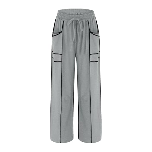 Image of Barrel Pants Women Casual Cargo Wide Leg Baggy Sweatpants Drawstring High Waisted Lounge Palazzo Pants with Pockets