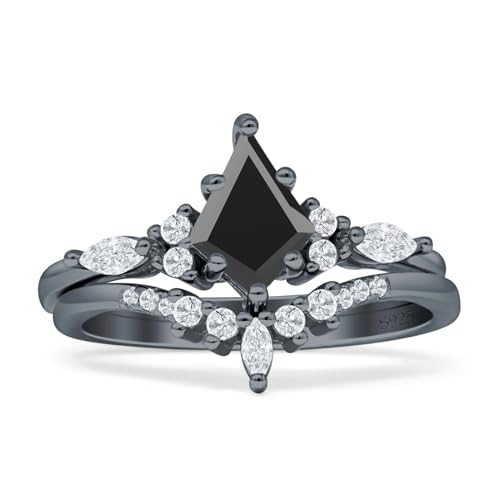 OMRANII Two Piece Kite Shape Bridal Ring Set Marquise Crown Stackable Band Cubic Zirconia Wedding Engagement Ring Solid 925 Sterling Silver