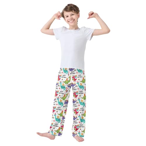 ZZXXB Happy Birthday Dinosaur Boys Long Pants Soft Trousers Elastic Waist Kids Lounge Bottoms with Pockets S-XL2