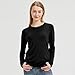 netdraw Women's Lightweight Bamboo Viscose T-Shirt Buttery Soft Curved Hem Long Sleeve Sleep Lounge Pajama Tops, Black, XX-Large