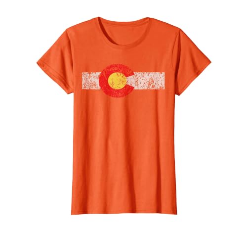 Distressed Colorado State Flag Tshirt Denver Co Patriotic T-Shirt, Women, Orange, Small