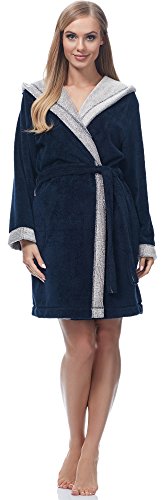 Preisvergleich Produktbild Merry Style Damen Bambusfasern Bademantel MSLL1002 (Navy / Weiß, L)