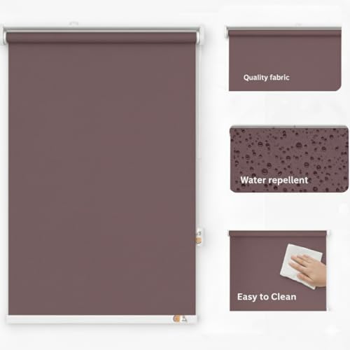 Image of 100% Blackout Roller Blind for Windows | Room Darkening Privacy Window Shade | UV Protection | Thermal Insulated Fabric | Home, Bedroom, Living Room & Office | Brown