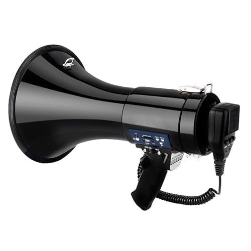 Colcolo Megáfono Bullhorn Amplificador portátil Ligero Volumen Ajustable Altavoz Bullhorn 50W para Actividades de Mercado, Negro Versátil