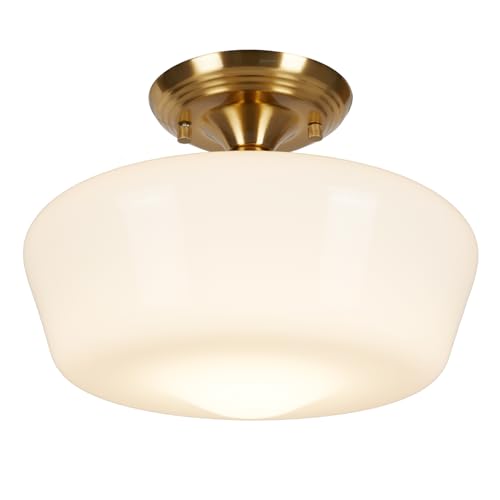 Schoolhouse Semi-Flush Ceiling Light with Opal Glass