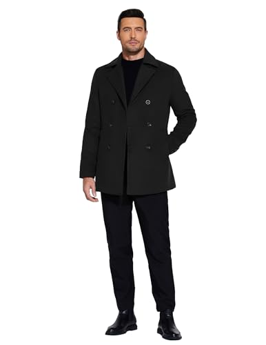COOFANDY Men's Double Breasted Pea Coat Winter Overcoat Short Trench Coat Notched Collar4