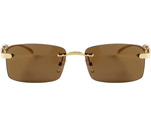 Image of IFLASH MC STAN Metal Plated Temple Vintage Rimless Sunglasses Retro Luxury Frameless Shades Rectangle Colored Lens Sun Glasses