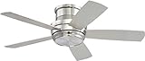Craftmade Flush Mount Ceiling Fan with LED Light and Remote TMPH44BNK5 Tempo 44 Inch Brushed Polished Nickel, Hugger Fan