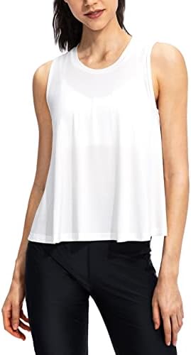 Women's Tank Tops Loose Fit Crop Tops Sleeveless Shirts High Neck Cropped Yoga Running Athletic Workout Tank Top for Women(White, M)