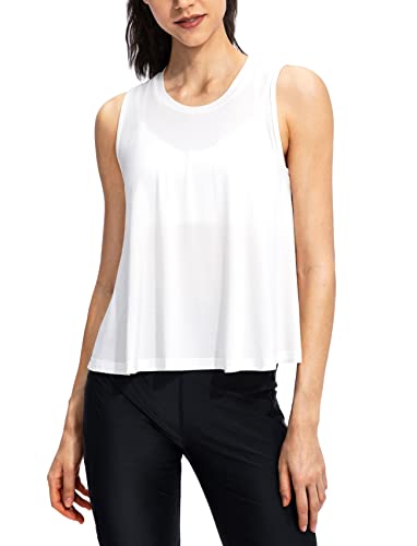 Women's Tank Tops Loose Fit Crop Tops Sleeveless Shirts High Neck Cropped Yoga Running Athletic Workout Tank Top For Women(White, M) #TOP2