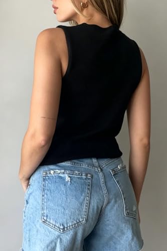 Image of Womens Vintage Knittd Tank Y2k Vest Crop Top Sleeveless V-Neck Open Front Button Crochet Knit Vests Versatile Tops