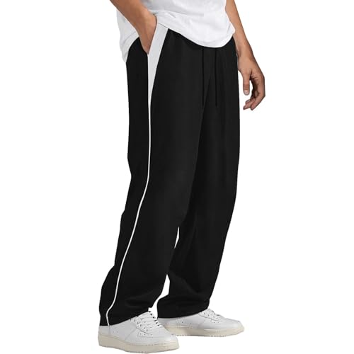 Men Sweatpants with Pockets Patchwork Color Lightweight Athletic Baggy Track Pants Wide Leg Casual Trouser Streetwear