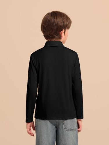 Image of Haloumoning Boys Long Sleeve Polo Shirts Kids Casual Button School Uniform Shirts with Chest Pocket 5-14 Years