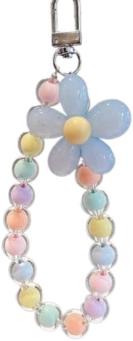 Colorida flor margarita transparente con cuentas para teléfono Y2K linda correa para teléfono rosa, amarillo, verde, margarita, cordón de joyería