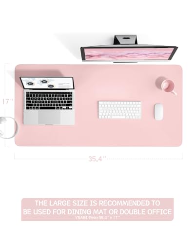 Image of Writing Desk Pad Protector, YSAGi Anti-Slip Thin Mousepad for Computers,Office Desk Accessories Laptop Waterproof Desk Protector for Office Decor and Home (Pink, 35.4 inch x 17 inch)