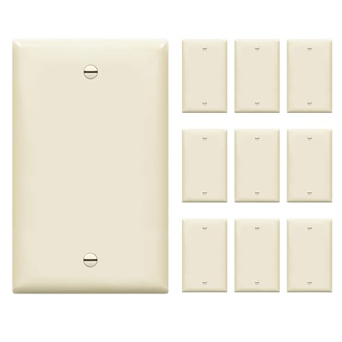 Image of ENERLITES Blank Device Wall Plate, Gloss Finish, Standard Size 1-Gang 4.50 inch x 2.76 inch, Polycarbonate Thermoplastic, 8801-LA-10PCS, Light Almond (10 Pack) | Standard size 4.50 inch x 2.76 inch, cover unused electrical box /outlet /switch, unbreakable polycarbonate, UL-listed, easy to install
