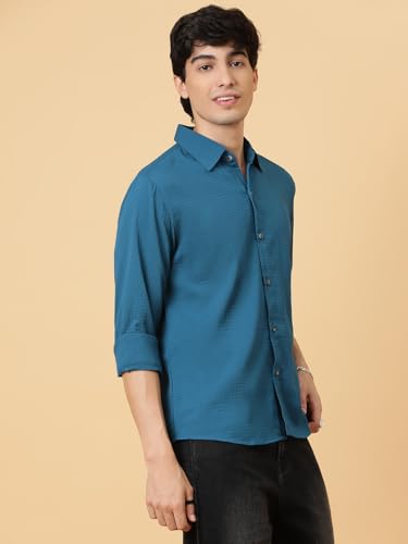 Image of KOTTY Men's Textured Casual Shirt - Long Sleeve||Button-Down Collar||Classic Fit