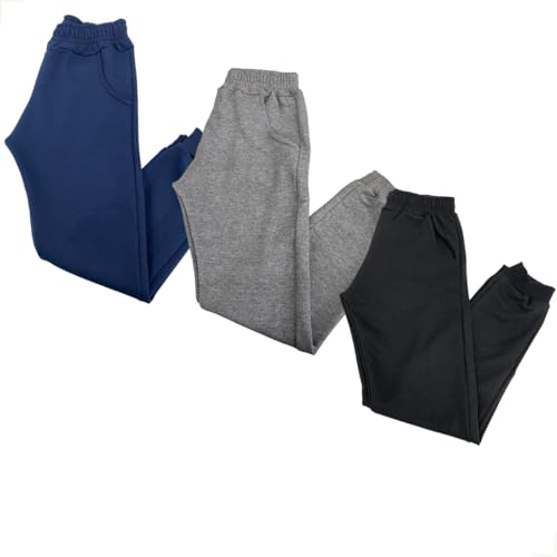 Calça Infantil Moletom Felpado Kit 3 Peças Versátil (BR, Idade, 2 Anos, Azul Marinho/Preto/Mescla)