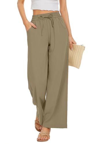Image of KICZOY Women Flowy Pants Drawstring Waist Wide Leg Palazzo Beach Pants Loose Fit with Pockets