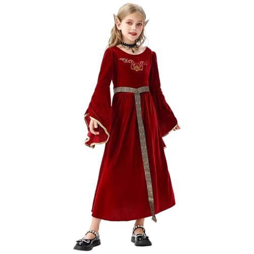 Genérico Disfraz Dama Medieval para Niña Vestido Época Renacentista de Corte Nobiliario con Escote Cuadrado Ajustable – Traje de Cosplay para Halloween Fiestas de Carnaval Actuaciones Diarias
