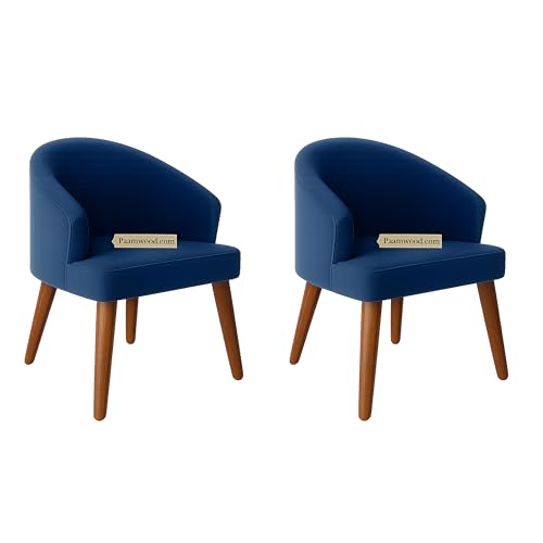 Image of Upholstery Barrel Arm Chair with Soft Serenity Suede Fabric for Dining Room, Living Room, Bedroom, Cafe, or Restaurant with Comfortable & Stylish | Blue Set of 2
