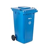 Restaurantware-Clean Tek Professional 64 Gallon Trash Can With Wheels, 1 Garbage Can With Lid - Step-On Attachment Sold Separately, Rectangle, Blue Plastic Dustbin, Long-Lasting, For Outdoor
