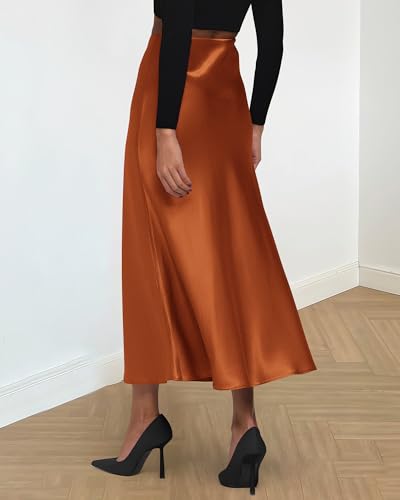 Image of BTFBM 2026 Summer Womens Skirts Silk Elegant High Waist Flowy Long Satin A-Line Midi Skirt Cocktail Wedding Party
