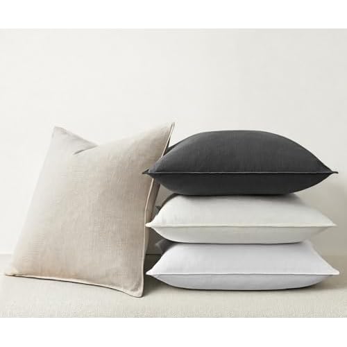 Grey Pillow Covers 18x18 Neutral Boho Couch Linen Throw Pillows with Flange Design for Bed Pack of 4 Accent Modern Pillowcase for Sofa Livingroom Bed and Balcony Home Decor
