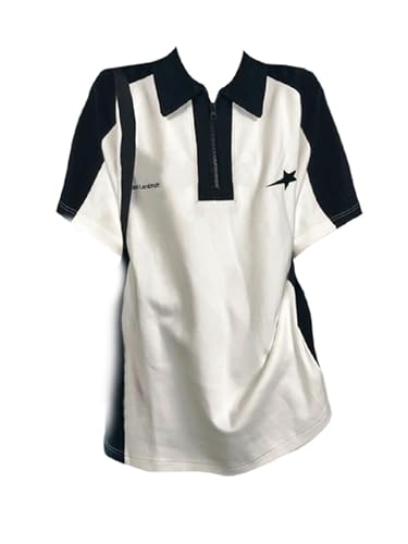 ARESU Y2K Koreanische Vintage Streetwear Casual Harajuku Kurzarm T-Shirts Grunge Ästhetik Übergroße T-Shirts Tops Kleidung-Weiß-M (47-53KG)