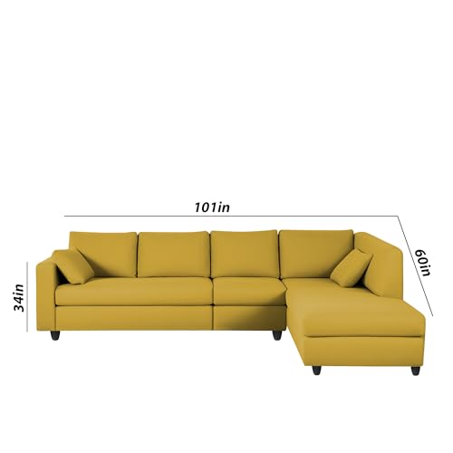 Image of Florian RHS 6 Seater L Shape Sofa Set for Living Room (Yellow Fabric) Premium Fabric Sofa