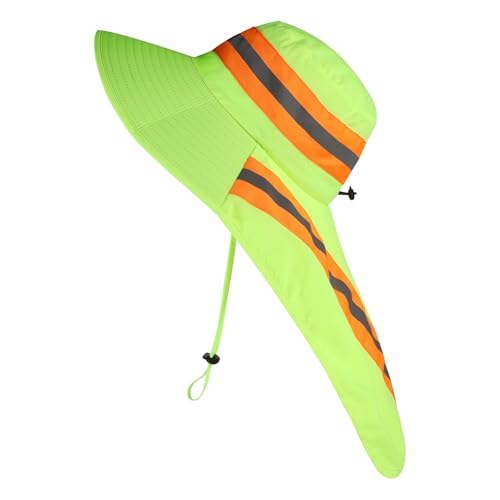 Image of High Visibility Sun Bucket Hat Reflective Neon Boonie Hat Summer Wide Brim Mesh Fishing Cap for Men Women