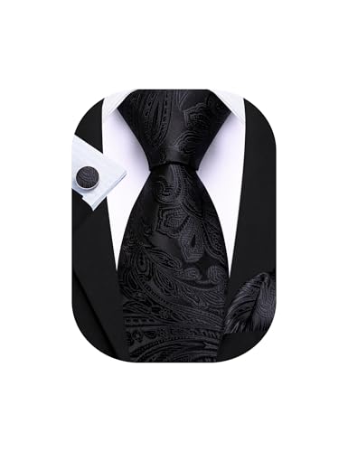 Image of Barry.Wang Men Tie Set Paisley Silk Necktie Pocket Square Cufflinks Formal Wedding Business Party