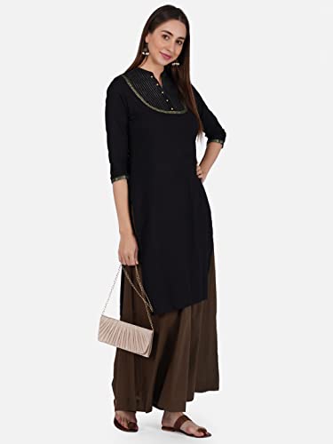 Image of fabcoast Loose Fit Palazzo Pants for Women A-Line Flared Wide Leg Summer Ethnic wear Pure Cotton Cambric with Full Elastic Waistband and 2 Side Pockets