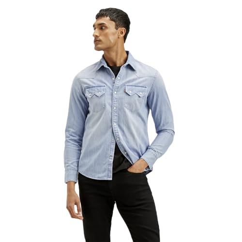 Image of Levi's Men's Solid Slim Fit Shirt Light-Blue